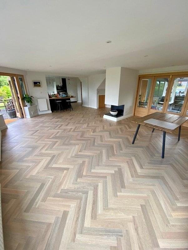 Modern kitchen diner with light oak wood flooring Bristol